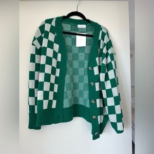 Oak & Fort green checkered cardigan